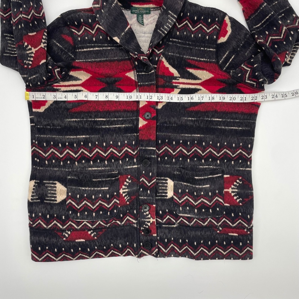 Tribal Print Button-Front Cardigan Sweater - Black & Red - Picture 9 of 15
